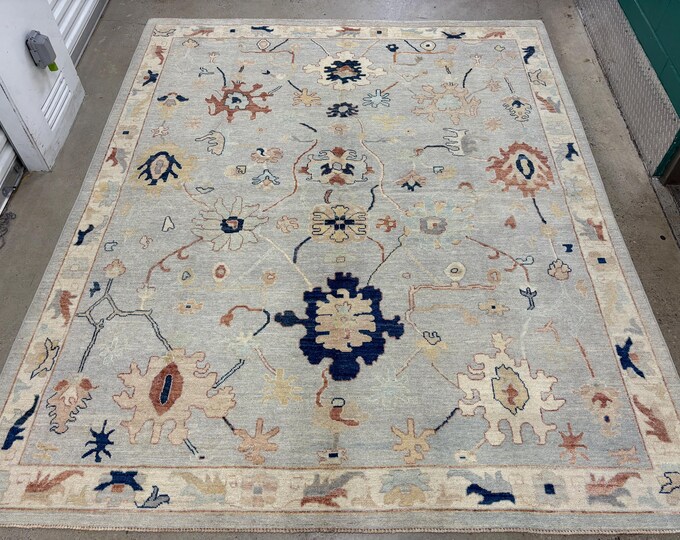 8x10 Soft light blue tribal Oushak rug - Afghan hand knotted wool rug - floral rug - livingroom rug - bedroom rug - vintage home decor rug