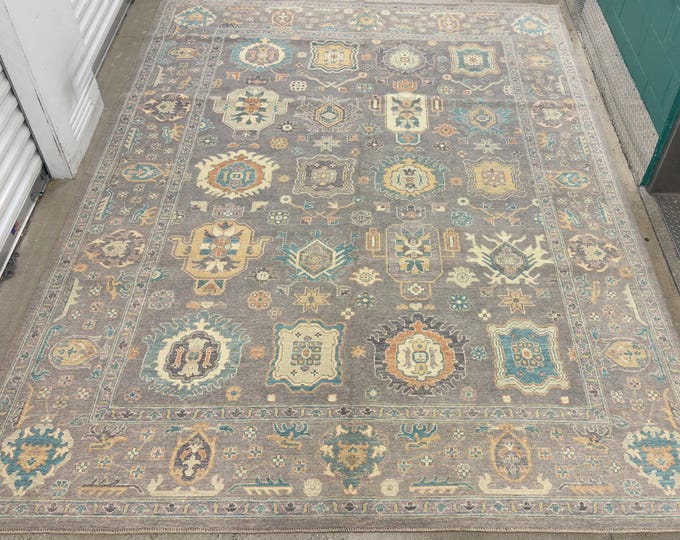 9x12 purple gray handmade oushak rug - vintage floral bedroom decor rug - hand knotted natural veg dyes wool rug - rugs for living room