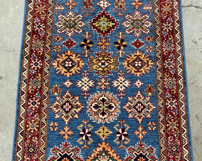 3x5 light blue tribal floral red rug afghan hand knotted wool oriental rug - natural color dye wool rug - kids room decor rug bathroom rug