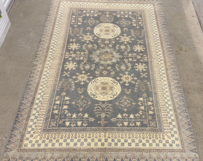 6x9 stunning dark gray khotan rug - afghan hand knotted wool oriental rug - flooring art homedecor rug - bedroom rug - diningroom rugs