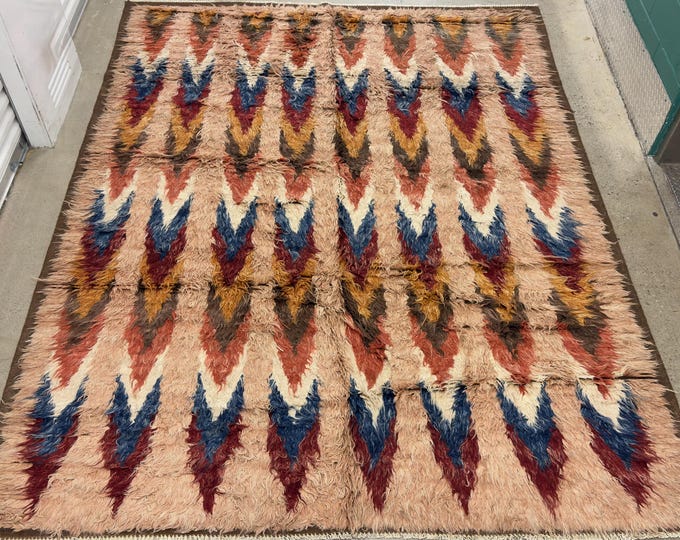 8x10 soft light pink handmade Moroccan double pile kilim rug - afghan hand knotted wool rug - livingroom rug, tribal abstract home decor rug