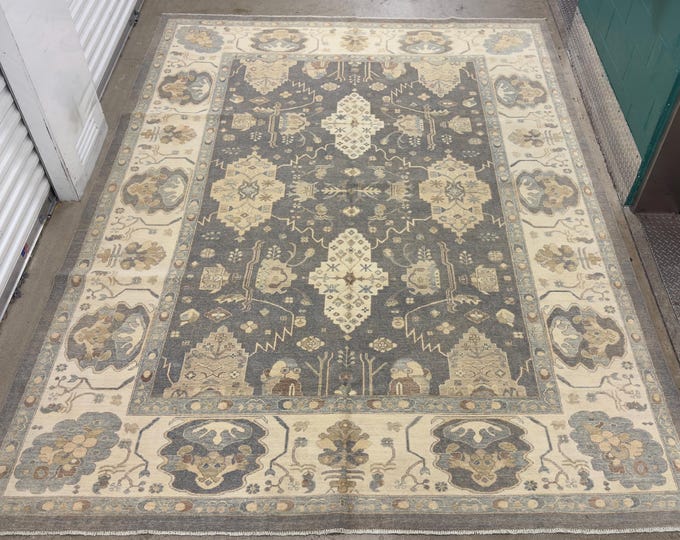 9x12 Handmade tribal  Dark Gray oushak rug - Afghan hand knotted oriental rug - rug for traditional livingroom, bedroom rug, diningroom rug