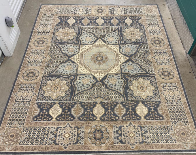 8x10 Nomad ethnic vintage medallion Mamluk gray rug - Afghan hand knotted wool oriental rug - rugs for livingroom - bedroom rug - tribal rug