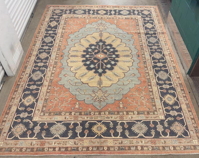 9x12 Beautiful tribal serapi pinky rust rug, Persian style rug - Afghan hand knotted wool oriental rug, natural veg dye rug, livingroom rugs
