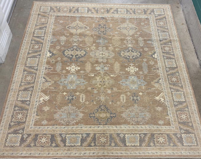 8x10 vintage geometric brown wood chobi area rug - afghan hand knotted natural veg dyed wool oriental rug - bedroom rug - dining room rug