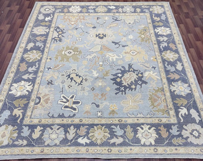 8x10 soft light pastel blue oushak rug - afghan hand knotted wool oriental rug - flooring art homedecor rug - bedroom rug - diningroom rugs