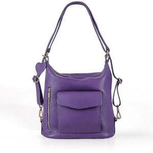 Convertible leather bag for women,purple versatile backpack,multi-way bag,purple shoulder tote,soft leather bag,purple leather backpack bag