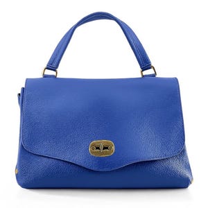Blue leather bag for women,studded purse,spacious leather bag,crossbody,genuine leather bag,travel handle purse,minimal tote,vintage tote