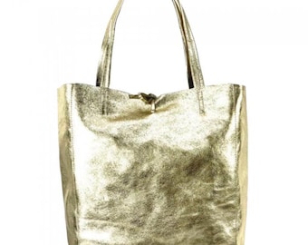 Zachte gouden leren draagtas, casual gouden schoudertas