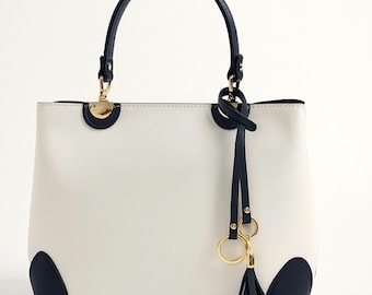 White Leather Handbag, Elegant Structured Tote, Minimalist Crossbody Bag
