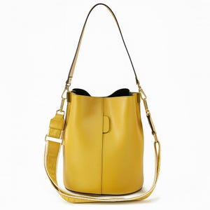 Yellow Leather Bucket Bag for women,yellow elegant leather bag,yellow crossbody bag,luxury handbag,modern tote bag,shoulder bag,leather tote