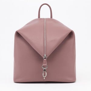 Genuine leather women’s backpack,casual daypack,stylish shoulder purse for work,travel bag,leather backpack purse,pink leather bag,pink tote