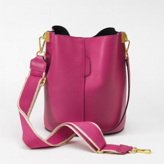 Bolso de piel fucsia para mujer, elegante bolso de piel rosa