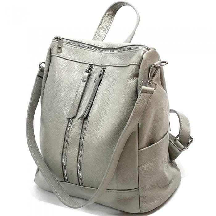 Grey Convertible Leather Backpack Purse for Women – Modern  display picture 1