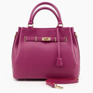 Fuchsia leather bag for women,premium leather bag,elegant leather purse,luxury handle purse,classic handbag,pink shoulder bag,pink work tote