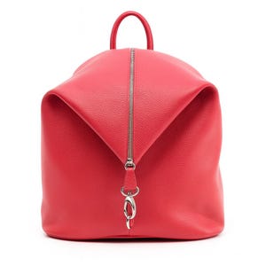 Coral pink genuine leather women’s backpack,casual daypack,stylish shoulder purse for work,travel bag,leather backpack bag,pink leather bag