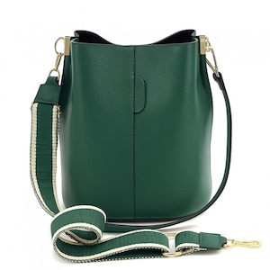 Green Leather Bucket Bag for women,modern leather bag,dark green crossbody bag,luxury handbag,green tote bag,shoulder bag,leather tot