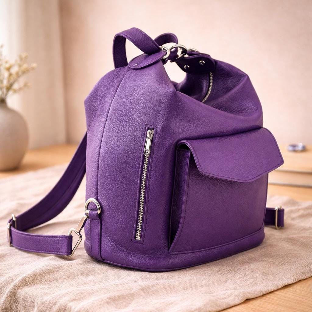Purple Women\'s Backpack by – Everyday Convertible Tote Genuine Sheepskin Purple Women main image 3