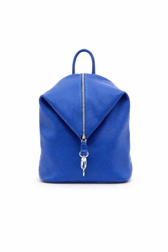 Blue Leather Backpack Purse – Stylish Asymmetric Zipper  display picture 1
