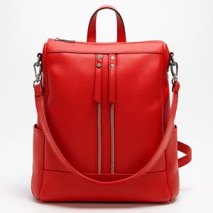 Red backpack for women,crossbody leather bag,leather backpack purse,red convertible leather bag,modern red work backpack,everyday backpack