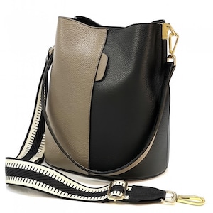 Sac seau en cuir noir pour femme, sac en cuir gris élégant, sac à bandoulière taupe, sac à main noir de luxe, sac fourre-tout gris, sac bandoulière, fourre-tout en cuir