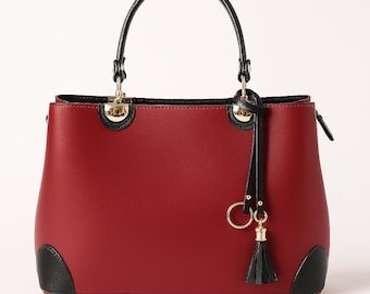 Bolso de piel rojo para mujer, bolso de piel elegante, bolso cruzado, bolso de mano de lujo a la moda, bolso tote minimalista, cartera premium, bolso tote rojo y negro