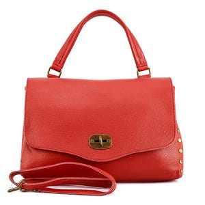 Red leather bag for women,studded purse,spacious leather bag,crossbody,red genuine leather bag,travel handle purse,minimal tote,vintage tote