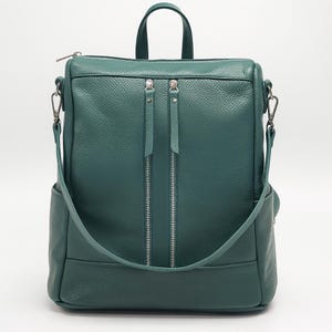 Green backpack for women,crossbody leather bag,leather backpack purse,green convertible leather bag,modern work backpack,everyday backpack