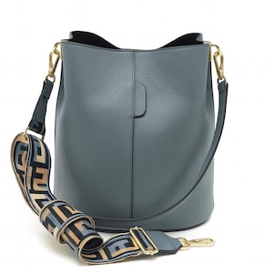 Gray- blue Leather Bucket Bag for women,elegant leather bag,gray crossbody bag,luxury handbag,blue tote bag,gray shoulder bag,leather tote