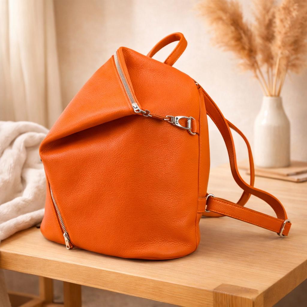 5863 Leather Backpack Purse Orange Real Soft Leather Travel Fashion Soft Orange Leather Backpack - Etsy main image 2