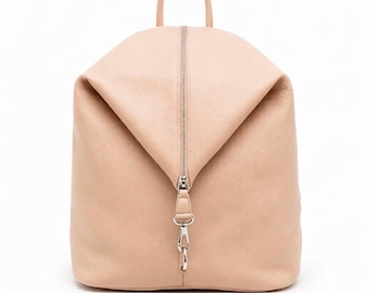 Blush Pink Genuine Leather Women’s Backpack – Chic Leather Daypack & Shoulder Travel Purse