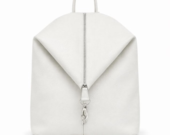 Witte echt leren damesrugzak – schouderrugzak voor werk en reizen