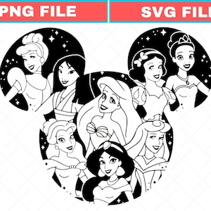 All Disney Princess SVG Mickey Mouse Head PNG Princess Svg, Princess Mickey Ear Png, Digital Download