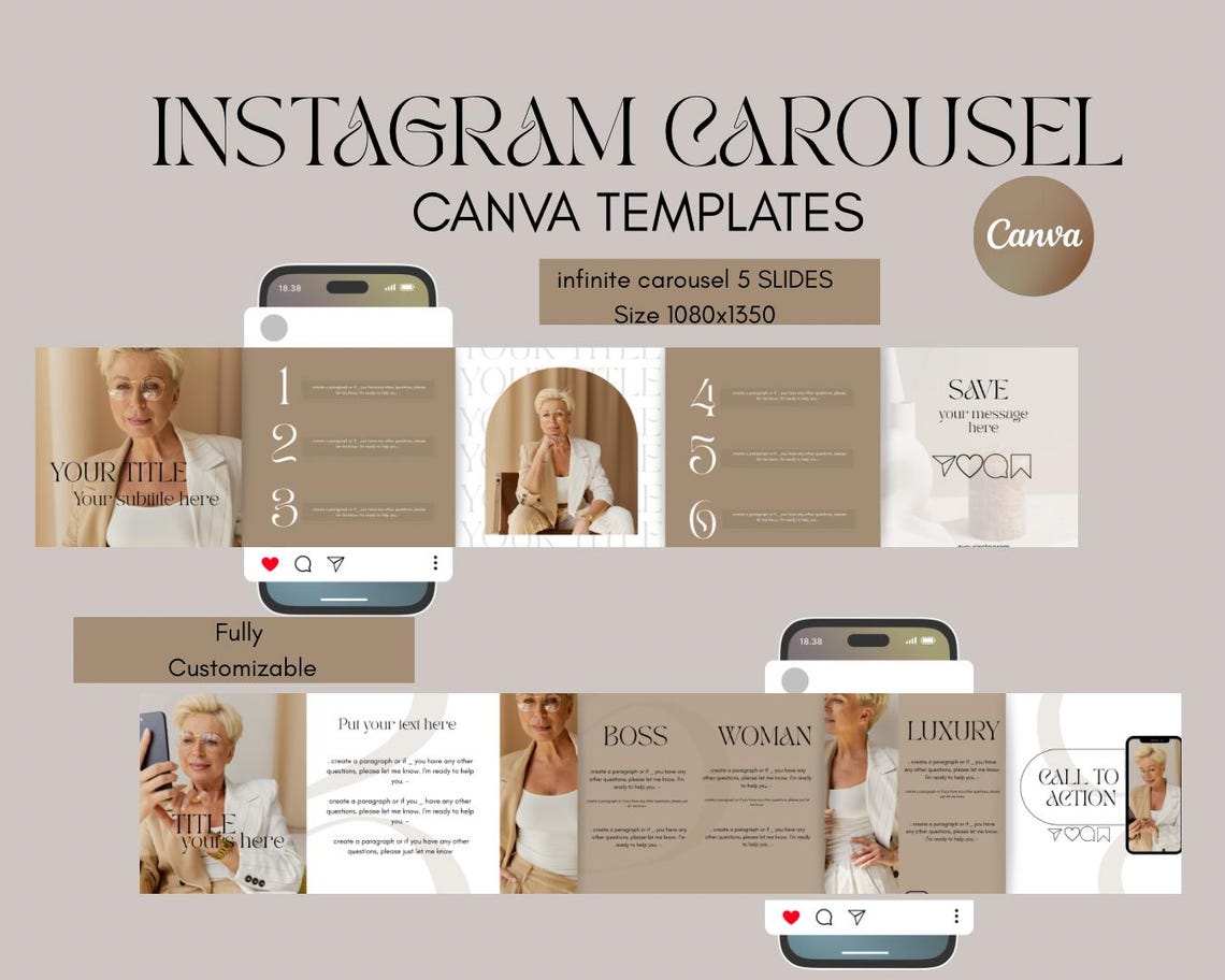 Neutral Beauty Brand Instagram Carousel Templates for Canva - Etsy