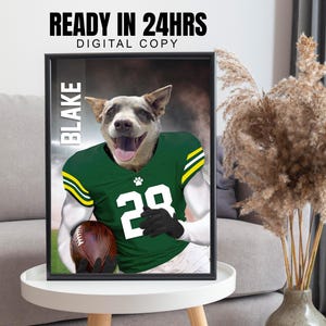American Football Player of your Favorite Team Pet Portrait, Custom Green Bay Packers Pet Portrait, Fan Gift Idea, Pet Portrait, Dog lover