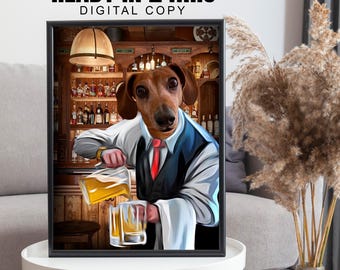 Custom Bartender Portrait, Bartender Pet Portrait, Working Pet Portrait, Dog Bartender Art, Dog Beer Portrait, Pets Bar Beer Bartender Dog