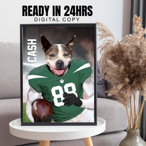 Spersonalizowany portret drużyny New York Jets, Spersonalizowany portret ulubionej drużyny futbolu amerykańskiego, Spersonalizowany portret zwierzaka, Prezent dla fana NFL, Zabawne portrety, Pies