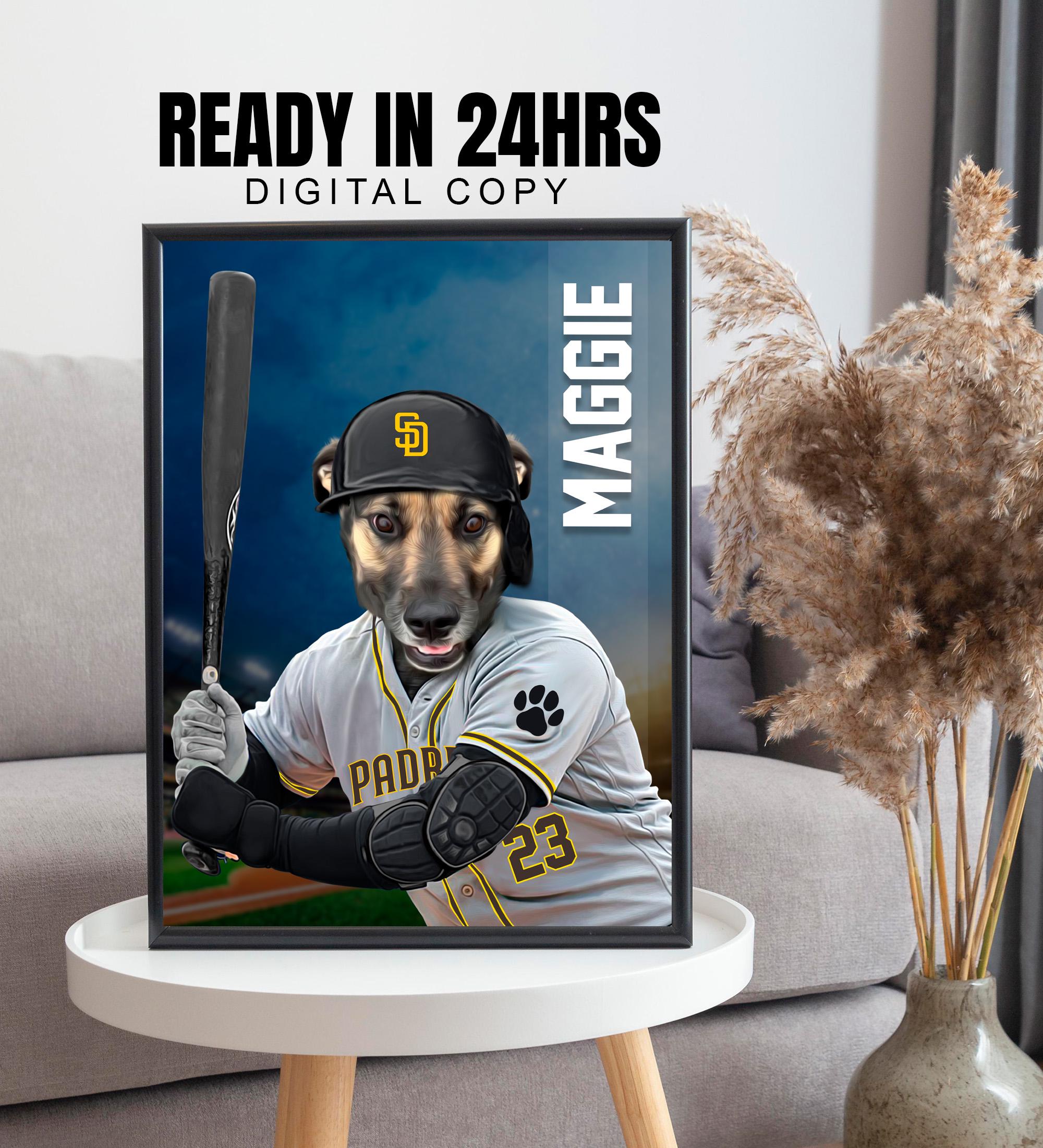 Custom Baseball San Diego Team Padres Pet Portrait, Dog as a Baseball Player Poster, Gift for Padres Baseball Fans, Pet Poster, Sports Fan