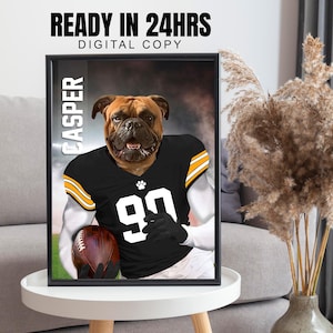 Custom Pittsburgh Steelers Football Team Pet Portrait, Favorite American Football Team Custom Pet Portrait, NFL Fan Gift Idea, Cat Portrait