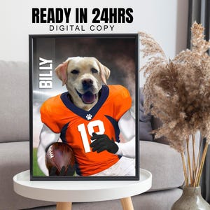 Custom Denver Broncos Football Portrait, American Football Pet Portrait, Funny Pet Portrait, Custom Dog Portrait, Fun Gift Idea, Sports