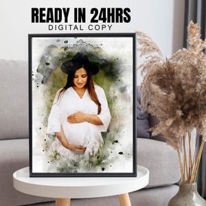 Ritratto di maternità ad acquerello per moglie, regalo per baby shower, ritratto di gravidanza per neomamme, regalo personalizzato per la gravidanza, regalo per la festa della mamma