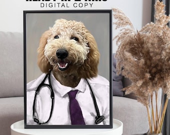 Custom Pet Portrait, Doctor Pet, Doctor Dog, Doctor Cat, Custom Pet Doctor, Dog Print, Custom Pet Portrait, Occupational Portrait, Pet Loss