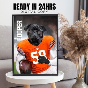 American Football Player of your Favorite Team Male Pet Portrait, Custom Chicago Bears Pet Portrait, American Football Fan Gift,  Funny Pet