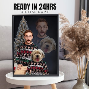 Christmas Sweater Pet and Human Poster 80&#39;s and 90&#39;s Inspired Photo Funny Pet Christmas Card