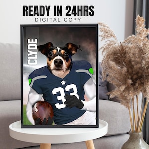 Custom Seattle Seahawks Football Team Pet Portrait, Favorite American Football Team Custom Pet Portrait, NFL Fan Gift Idea, Football