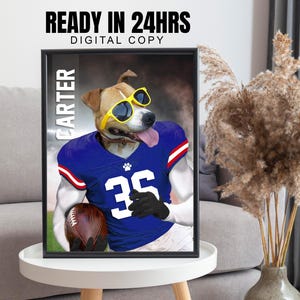 Spersonalizowany portret zwierzaka Twojej ulubionej drużyny futbolowej, Spersonalizowany portret drużyny New York Giants, Spersonalizowany portret zwierzaka, Prezent dla fana NFL, Zabawne portrety