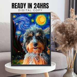 Custom Pet Portrait, Van Gogh Starry Night Painting, Pet Art Portrait, Pets under Starry Night, Classic Starry Night Painting, Cats, Dogs