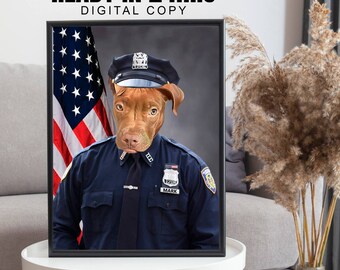 Working Pet Portrait, Police Dog Portrait, Funny Pet Portrait, Working Pet Digital Art, Pet Portrait Gift, Gifts for Pets, Family Pet