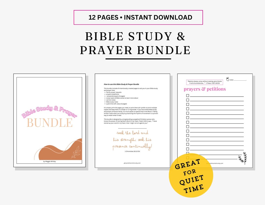 Prayer and Bible Study Worksheet Bundle, Printable Christian Sunday ...