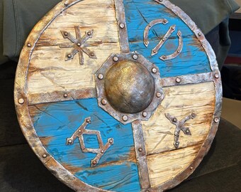 Blue-White Wooden Shield - Viking Style Elden Ring Inspired Cosplay Prop / Display Prop